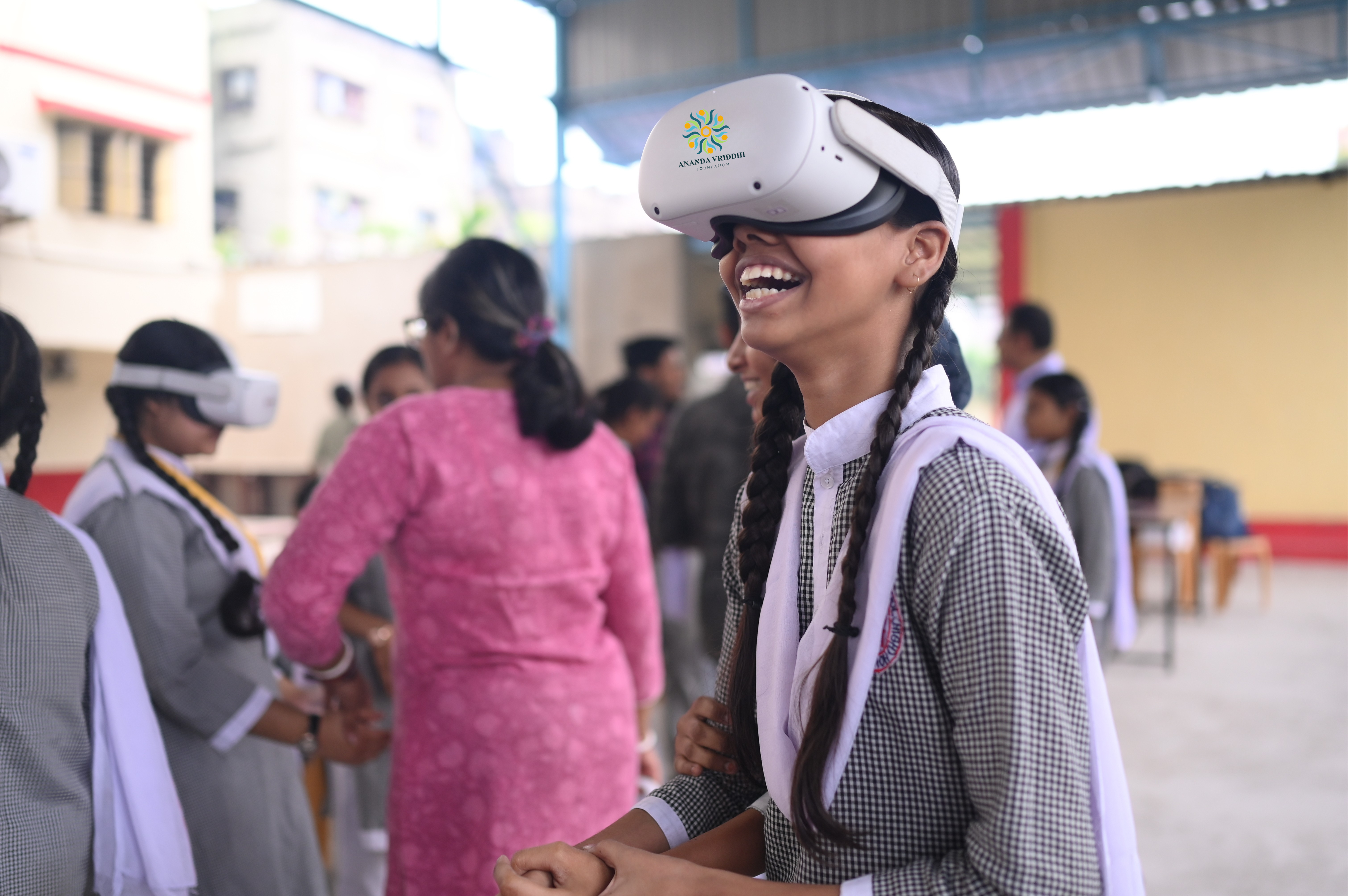 School children learning through VR technology
